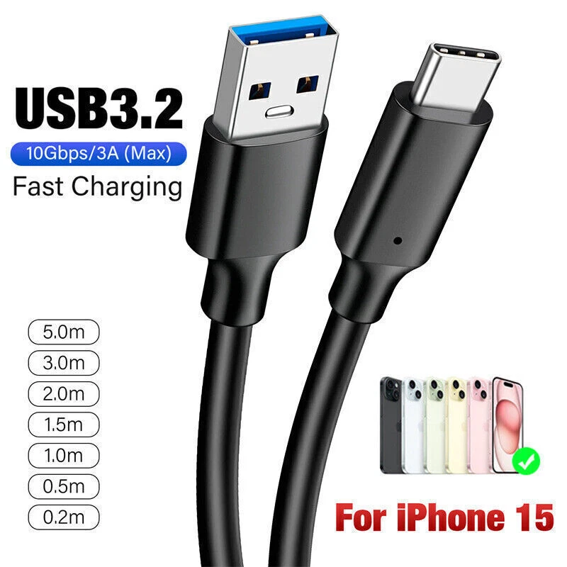 USB A to USB C Data Cable Type C SuperSpeed Sync Cord Fast Charging Charger 60W - Image 1 of 4
