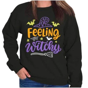 Spooky Halloween Feeling Witchy Broomstick Womens Crewneck Sweatshirt Pullover - Picture 1 of 7
