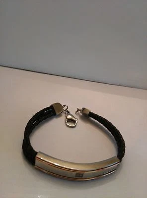 Atractiva pulsera caballero con circonita cúbica en acero inoxidable y cuero sintético 7,5 pulgadas Foto 1 de 3