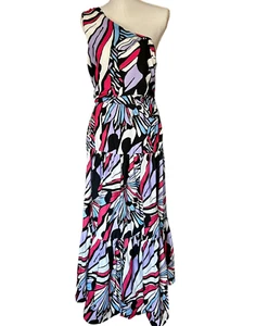 Maeve Long Maxi Dress Anthropologie Multicolor One Shoulder Tropical Print 10 - Picture 1 of 10