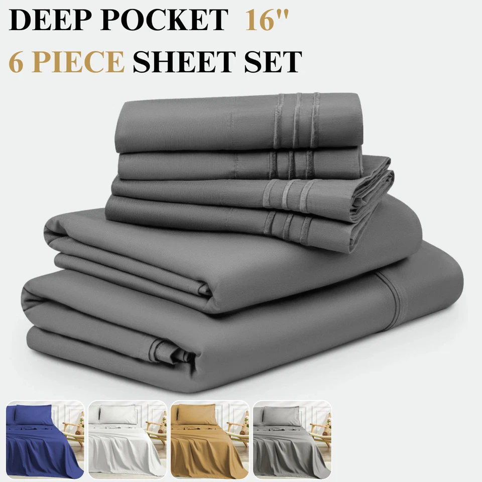 6 Piece Bed Sheet Set 1800 Series Microfiber Comfort Deep Pocket Hotel Bed Sheet - Image 1 of 1