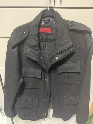 Alfani Fitted Coat Jacket Men’s L Black Button Front Wool Blend Pockets Classic - Image 1 of 4