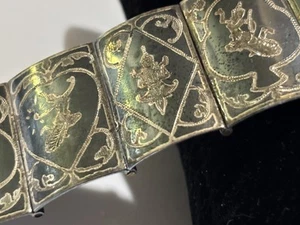 Vintage Sterling Panel Linked Bracelet Siam Dancers 6.25" - Picture 1 of 10