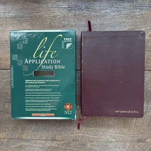 2004 Life Application Study Bible NLT Tyndale Burgundy Leather Bible & Box - Picture 1 of 10