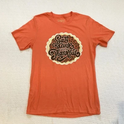 Spirit to a tee Orange Graphic Tee Eat Drink and Be Thankful Women's Medium - Image 1 of 4