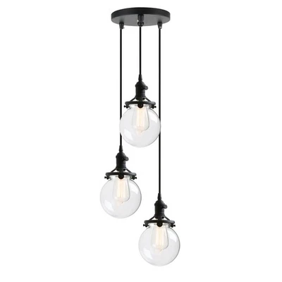 Chandelier Light 3 Lights Industrial Pendant Light with 5.9 Inch Clear Glass ... - Image 1 of 4