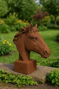 Pferdekopf Skulptur Dekoration Pferdebüste Pfosten Pferd Reiter Pferdestall Rost - Bild 1 von 4
