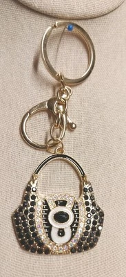 "Purse Hand Bag" Black Rhinestone Crystal Keychain Keyring Sparkling Bag Charm - Image 1 of 4