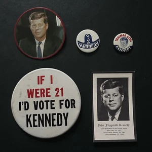 1960 John F. Kennedy for President Campaign Button Lot 1963 Memorial Card - Picture 1 of 11