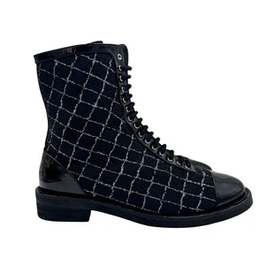 Chanel G36209 Boots Stiefeletten Tweed Schwarz Silbergrau Matelasse 37 C - Bild 1 von 8