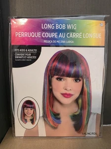 Long Rainbow Bob Wig Suit Yourself Fancy Dress Halloween Adult Costume Accessory - Picture 1 of 2