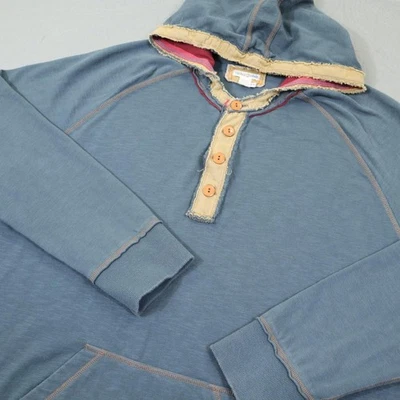 Carbon2cobalt 连帽衫男式 2XL 蓝色亨利套衫 Raw Edge 袋鼠口袋 — 第 1/4 张图片