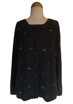 Cárdigan Quacker Factory negro, rojo cardenal y suéter de vacaciones cami adjunto Foto 1 de 4