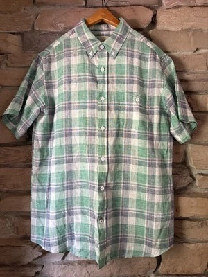 Weatherproof Vintage Mens Short Sleeve Shirt Washable Linen Green Plaid Sz M - Image 1 of 4