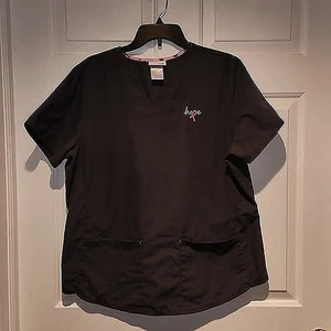 Women's sz L Gray ScrubStar Shirt Scrub Top Breast Cancer Hope Embroidered - Picture 1 of 6