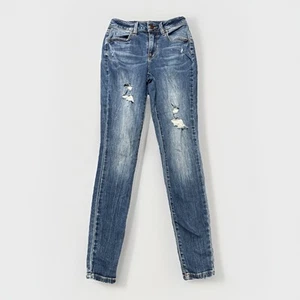 Maurices Jeans Woman’s Size XS Reg Distressed High Rise Skinny Blue Jeans 24x29 - Picture 1 of 7