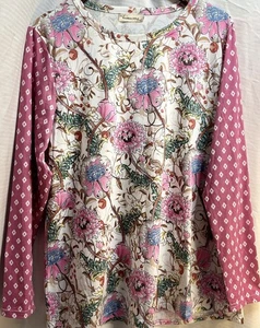 Top manga larga estampado floral Southern Stitch XL rosa blanco boho elástico - Imagen 1 de 11
