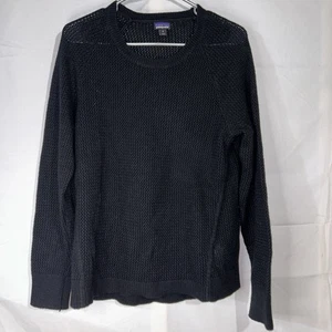 Patagonia Sweater Women’s Med. Black Wool Cashmere Pullover Open-Knit Crewneck - Picture 1 of 6