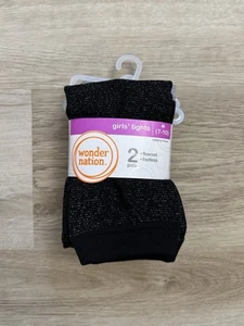 Wonder Nation - 2 Pairs - Girls Fleeced Footless Tights, Black & Gray, Size 7-10 - Picture 1 of 4