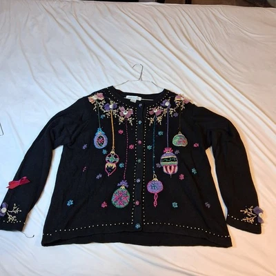 Suéter Navideño Vintage BRAVISSIMA - Adornos Bordados y Acentos de Cinta - Foto 1 de 4