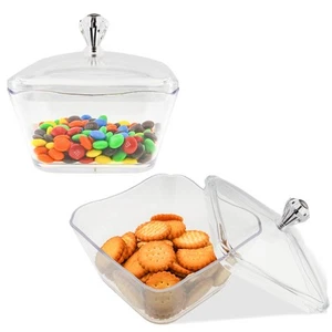 Set of 2, Clear Acrylic Halloween Candy Jars with Lid, Crystal Covered Candy ... - Picture 1 of 6