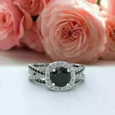 2Ct Round Lab Created Black Diamond Women's Ring In 14K White Gold Plated - Image 1 of 3