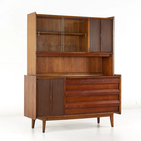Lane First Edition Mid Century Walnut Buffet and Hutch Cover