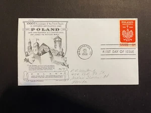 USA, 1000th Anniversary of the Polish People, FDC 1966, Sc #1313, 5c. Crisp! - Picture 1 of 2