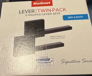 New Kwikset Halifax Door Lever Twin Pack Signature Series Matte Black Finish - Picture 1 of 2