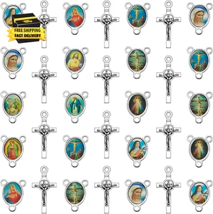 60 Stck./30 Sets Rosenkranz Herstellung Kits Zubehör Legierung Religion Kreuz und Mitte Medaille C - Bild 1 von 9