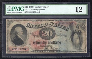 FR. 127 1869 $20 “RAINBOW” LEGAL TENDER UNITED STATES NOTE PMG FINE-12 - Picture 1 of 2