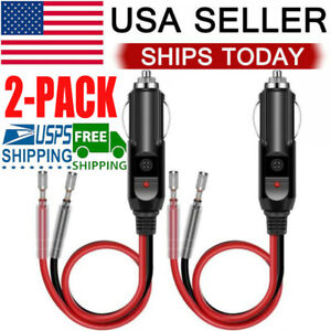 2 Pack 12V Cigarette Fused Lighter Male Plug with Leads LED Light Replacement US