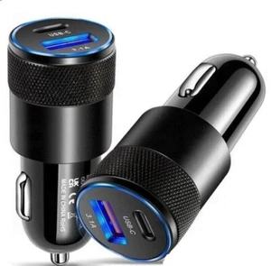 CARICABATTERIE AUTO 2 USB C CARICATORE CELLULARE SMARTPHONE PRESA ACCENDISIGARI - Zdjęcie 1 z 5