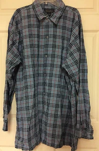 Source Jeans Mens Shirt Size 3X Blue Red Ramie Pointed Collar Plaids Checks 70 - Picture 1 of 3