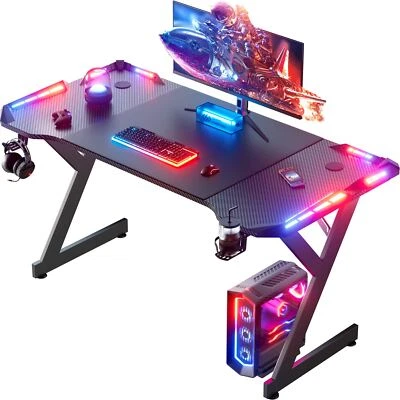 100/120/140/160cm LED Gaming Schreibtisch Ergonomischer Gaming Computertisch - Bild 1 von 4