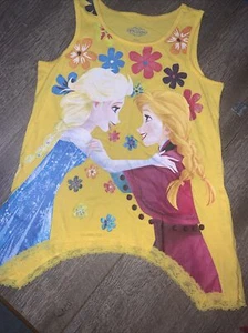 Disney Sz L 10/12 Frozen Elsa Anna sisters bff tank top shirt world trip - Picture 1 of 7