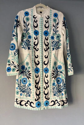 Ruby Yaya BOSTON PROPER Blue Floral Embroidered Spring Topper Long Coat Size S - Image 1 of 4