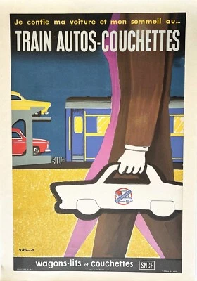 Affiche SNCF | Villemot | 1964 | Train autos-couchettes | Lithography - Photo 1/4