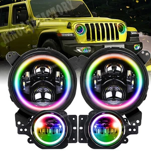 For Jeep Wrangler JL JLU 18-23 Combo RGB 7" LED Headlights 4'' Fog Lights Kits - Bild 1 von 12