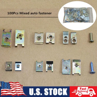 100 x Mixed U Type Metal Clips Car Body Panel Bumper Fixed Fender Fastener Screw - Image 1 of 4
