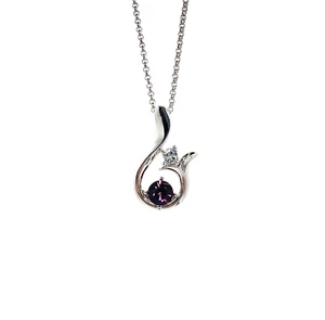 Amethyst "February" Purple Swarovski Elements Crystal Necklace 18K Gold Plated - Picture 1 of 6