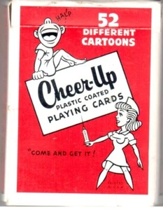 HUMOR (1950s) Corobex CHEER UP Plastic Playing Cards Red 52 Cartoons OF - Picture 1 of 2