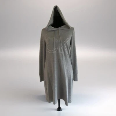 Calvin Klein женщин Джерси толстовка с капюшоном логотип вязаное платье серый размер M - Изображение 1 из 4