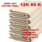HEAVY DUTY 9FT X 12FT 100%COTTON TWILL PROFESSIONAL DECORATING LARGE DUST SHEET