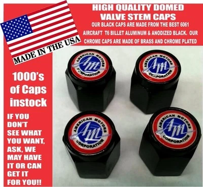 AMC American Motors Corporation Black Billet Valve Stem Caps -Very Nice! Unique! - Image 1 of 2