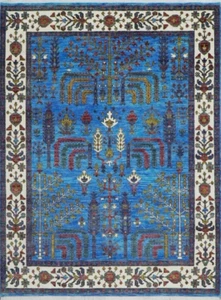 8X10 handgefertigter antiker tintenblau elfenbeinfarbener traditioneller türkischer Baum des Lebens - Bild 1 von 5