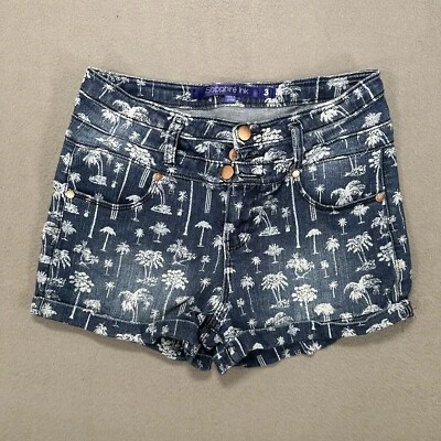 Pantalones Cortos Tinta Zafiro Juniors 3 Estampado Palmera Botón Mosca Bolsillos Lavados Oscuros Denim Foto 1 de 4