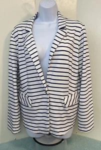 Anne Klein Navy & White Striped Stretch Knit Jacket/Blazer - XL - Picture 1 of 2