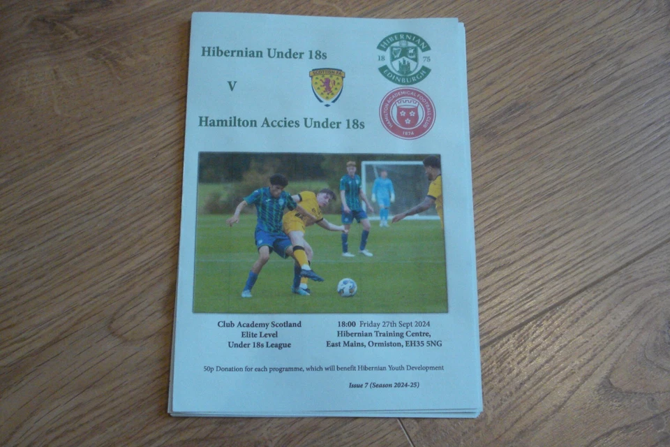 HIBERNIAN (HIBS) V HAMILTON ACADEMICAL     UNDER 18'S LEAGUE MATCH       27/9/24 - Image 1 of 1