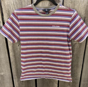 Volcom Unisex Multicolor Striped Crew SS T-Shirt 10Y 100% Cotton Stylish RN29745 - Picture 1 of 8